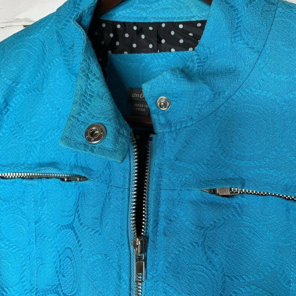 Anthracite Aqua Blue Blazer Jacket Size 4 Zip Up T
